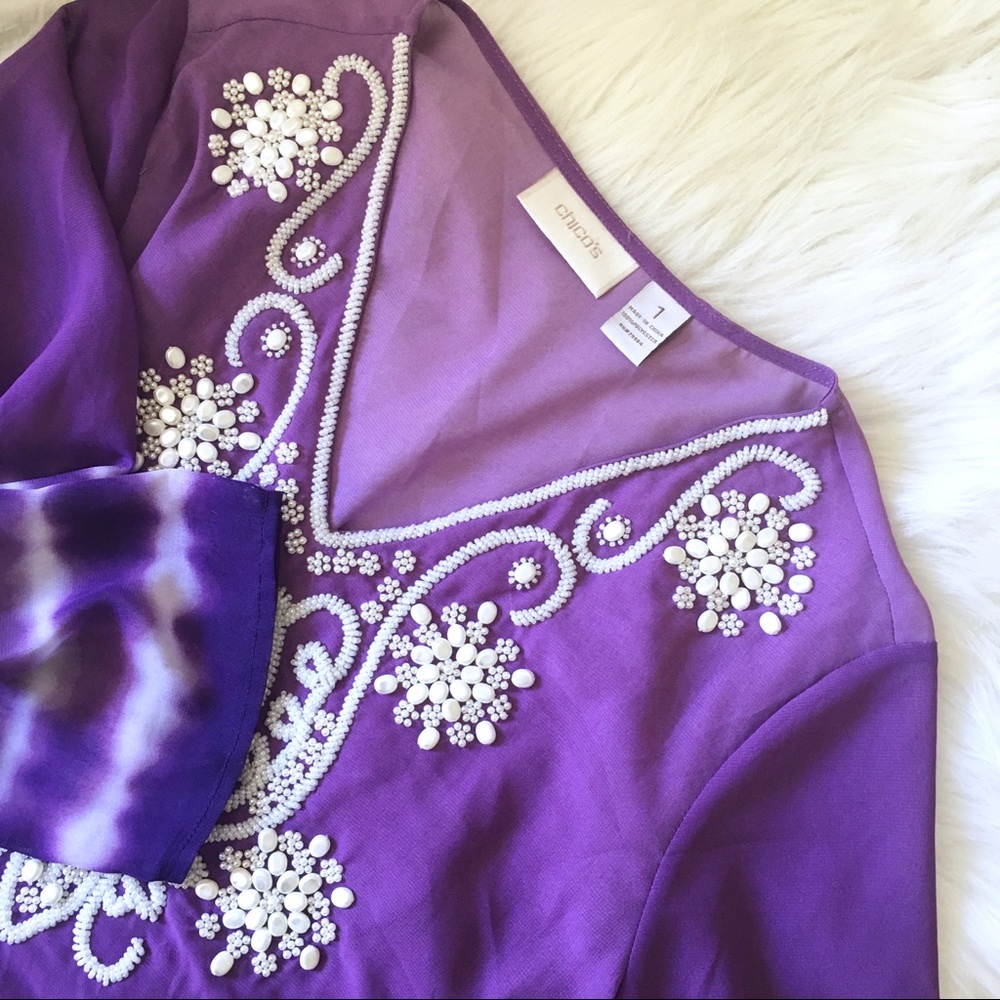 {chico's} RESORT Ombre Tie Dye & Pearls Tunic Sz 1